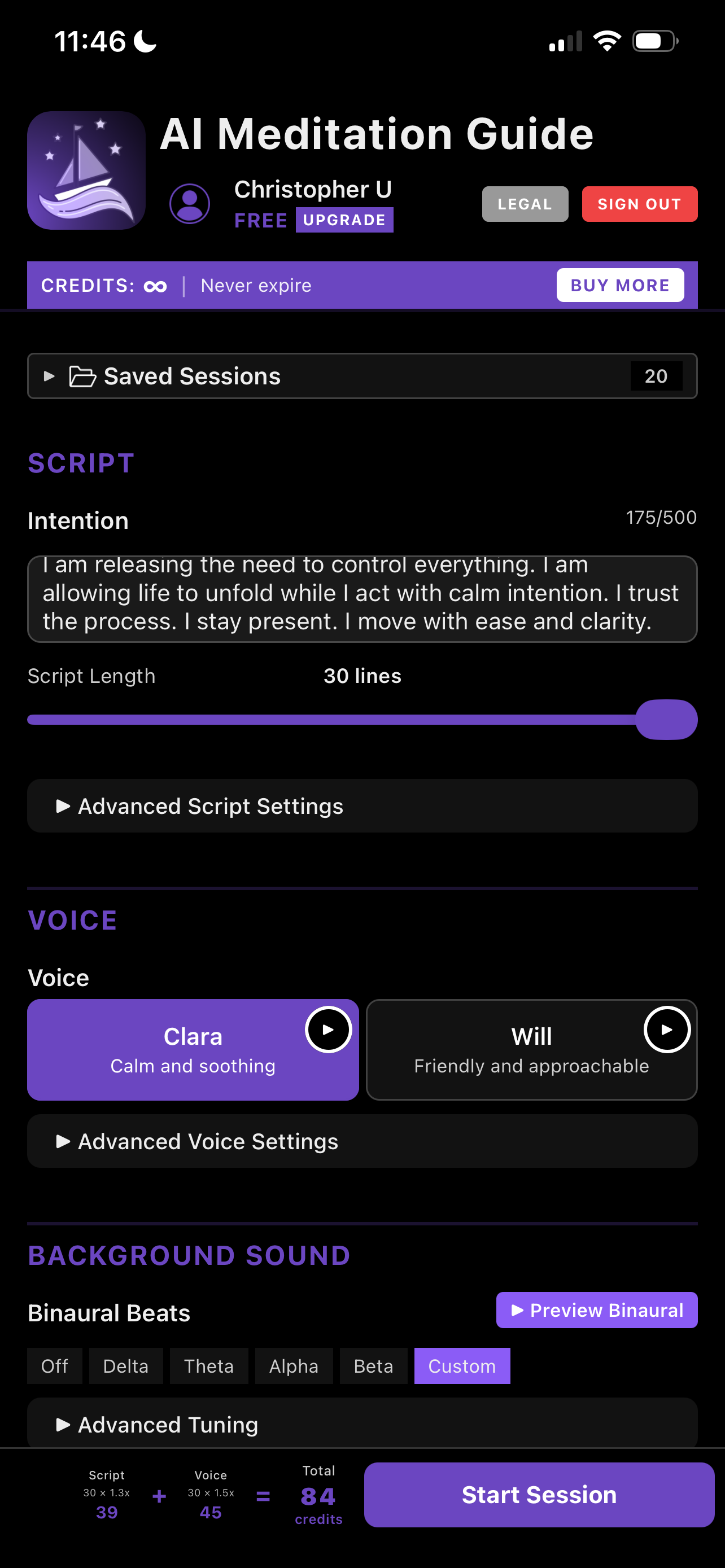 AI Meditation Guide session builder