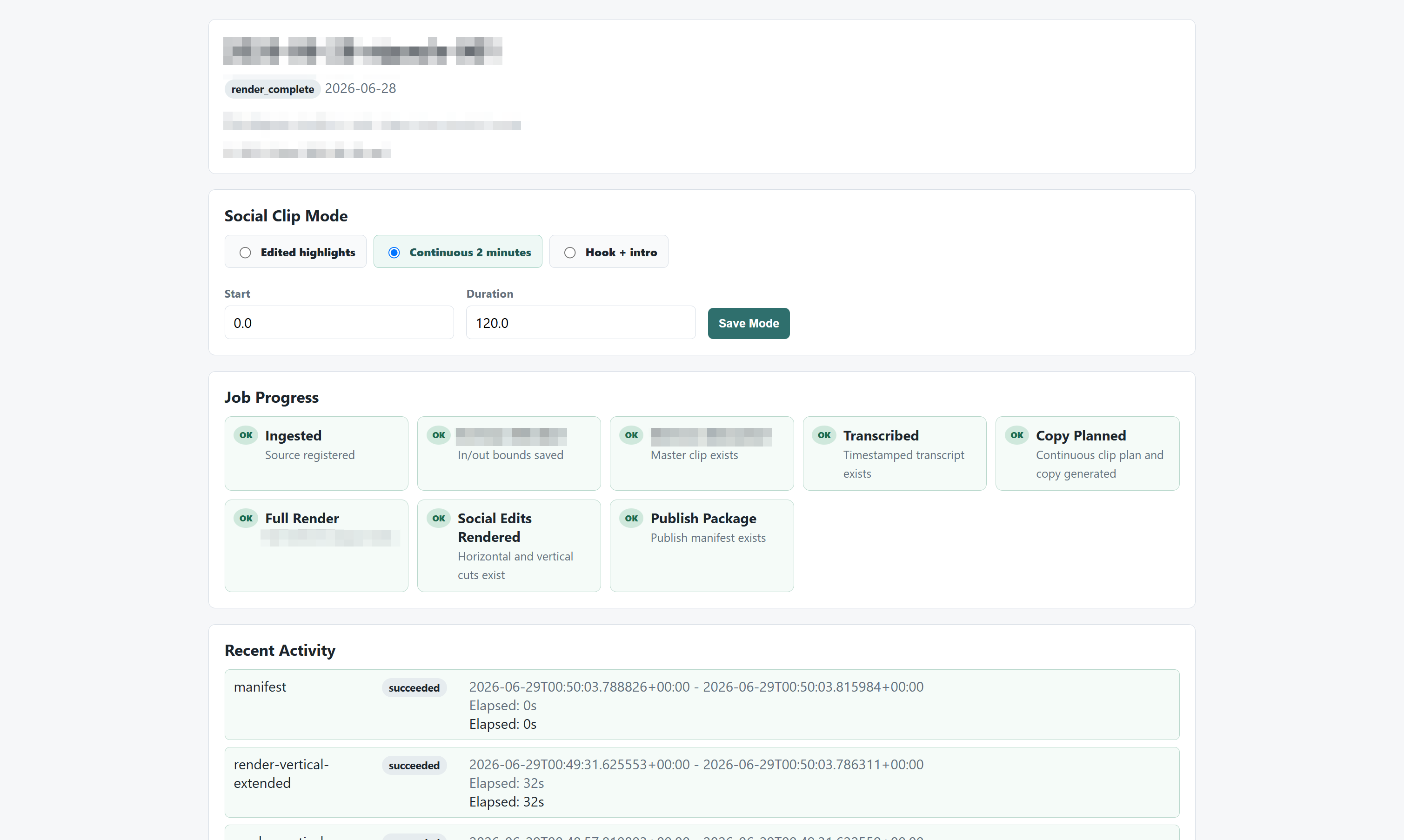 Video pipeline job progress dashboard