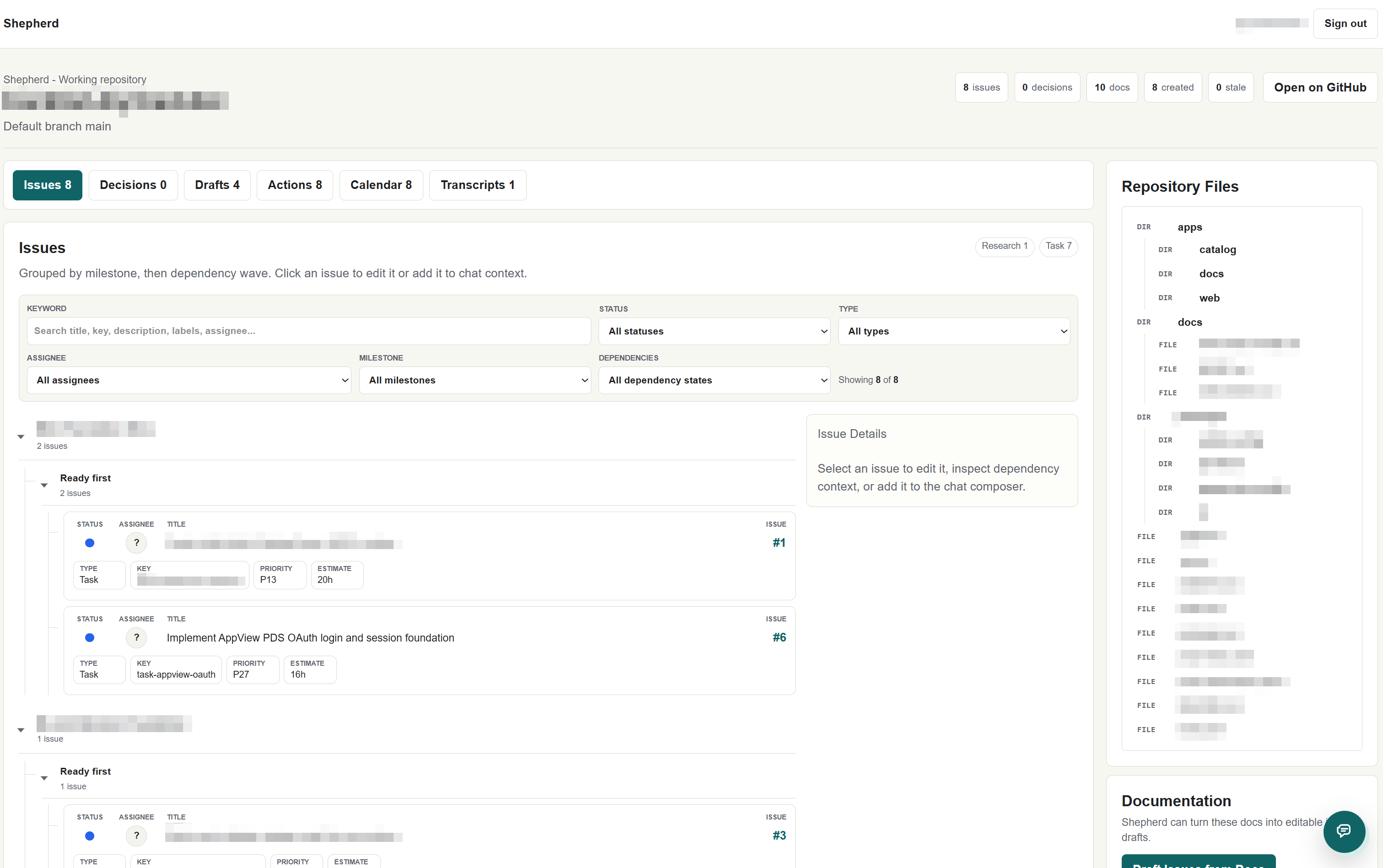 Shepherd issues and repository context